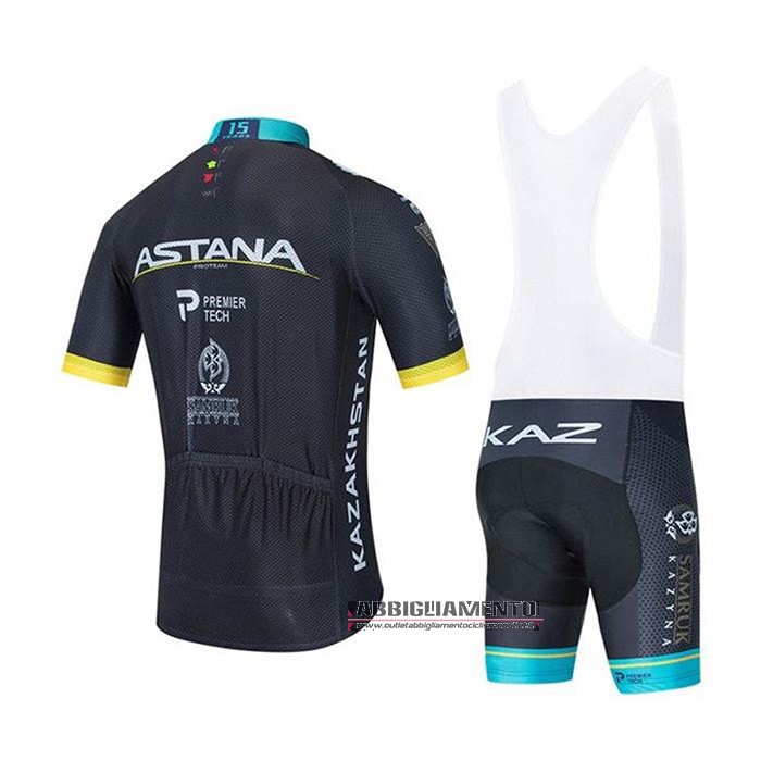 Abbigliamento Astana 2020 Manica Corta e Pantaloncino Con Bretelle Nero Blu Giallo - Clicca l'immagine per chiudere